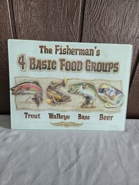 Glass Cutting Board - The Fisherman's 4 Basic Food Groups - Men's Cutting Board